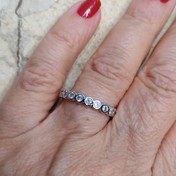 CZ diamond wedding Eternity Band Bezel set - Picture 1 of 3